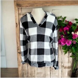 SHEIN Black and White Plaid Hoodie